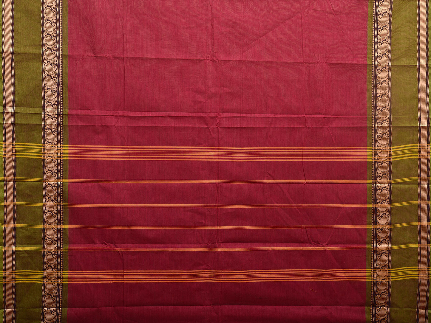 Wine and Green Kanchipuram 80s Cotton Plain Saree with Mango Border Design No Blouse k0660