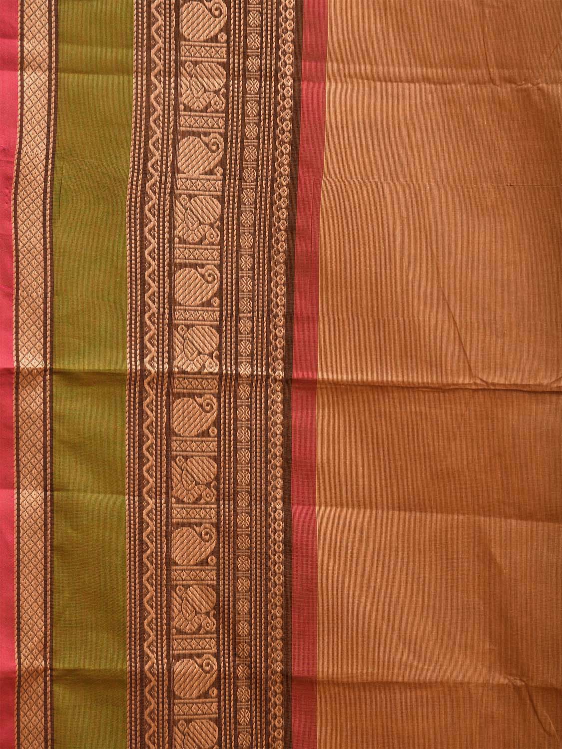 Cream Kanchipuram 80s Cotton Plain Saree with Peacock-Mango Border Design No Blouse k0663