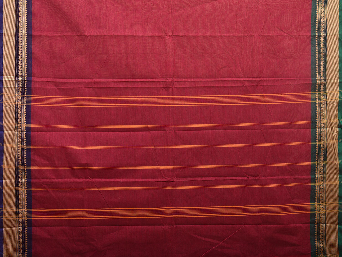 Wine Kanchipuram 80s Cotton Plain Saree with Ganga-Jamuna Border Design No Blouse k0664