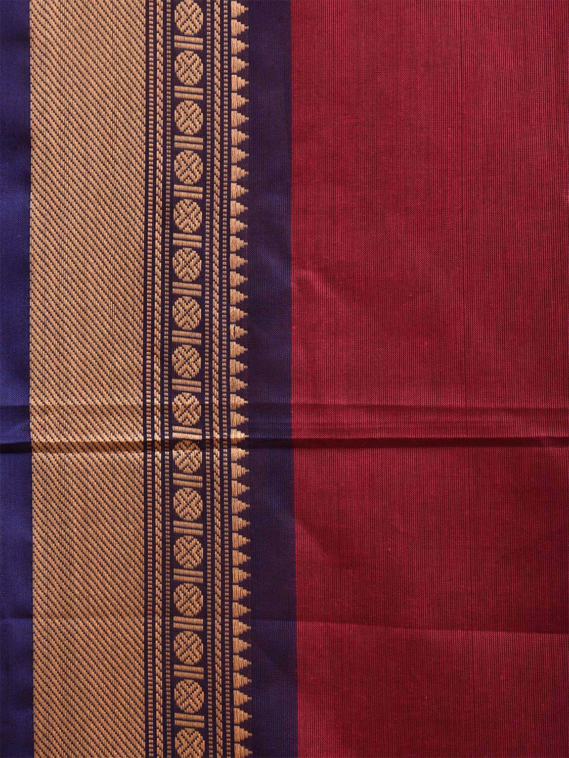 Wine Kanchipuram 80s Cotton Plain Saree with Ganga-Jamuna Border Design No Blouse k0664