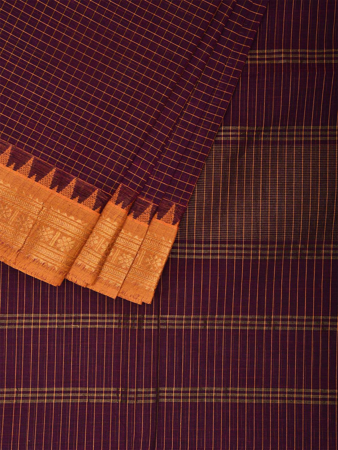 Wine Kanchipuram Cotton Saree with Checks and Border Design k0669