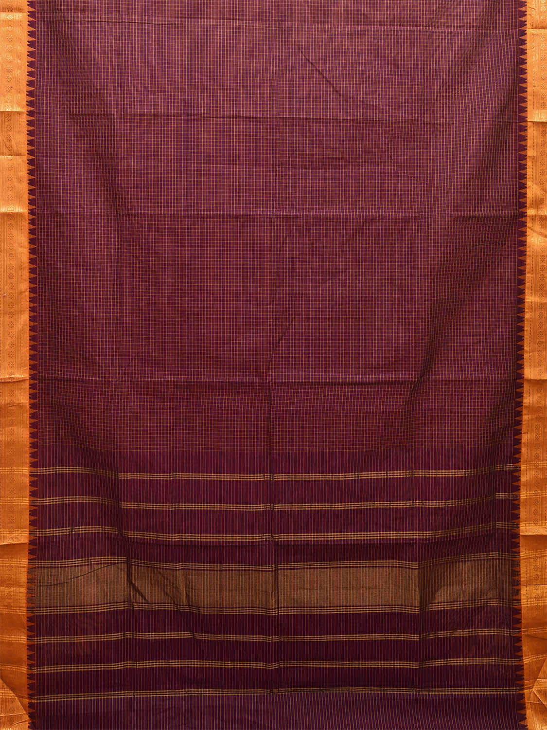 Wine Kanchipuram Cotton Saree with Checks and Border Design k0669