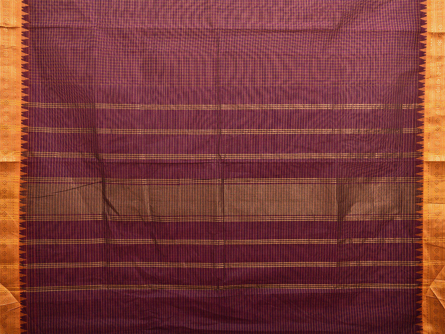 Wine Kanchipuram Cotton Saree with Checks and Border Design k0669