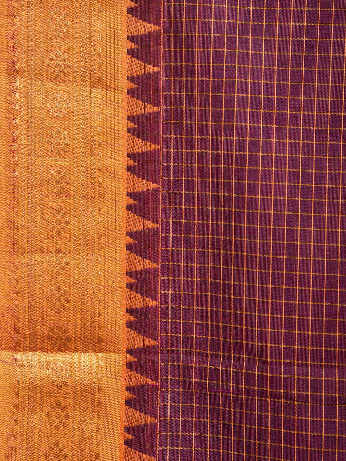 Wine Kanchipuram Cotton Saree with Checks and Border Design k0669