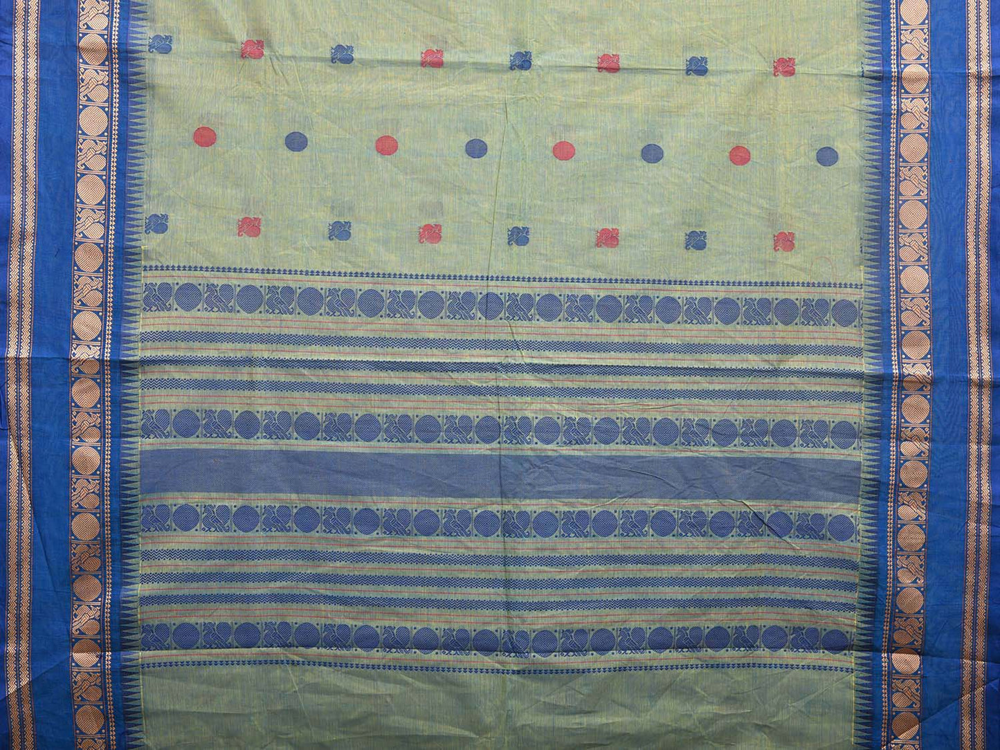 Turquoise and Blue Kanchipuram Cotton Saree with Body Buta and Pallu Design k0673