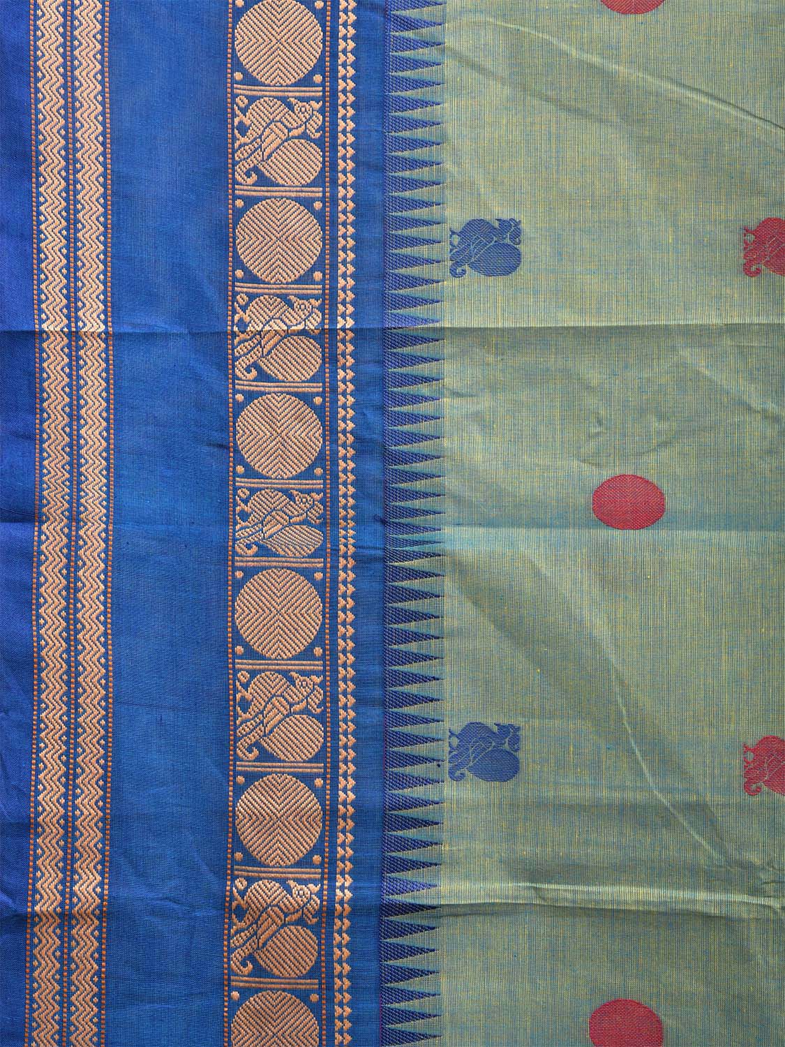 Turquoise and Blue Kanchipuram Cotton Saree with Body Buta and Pallu Design k0673