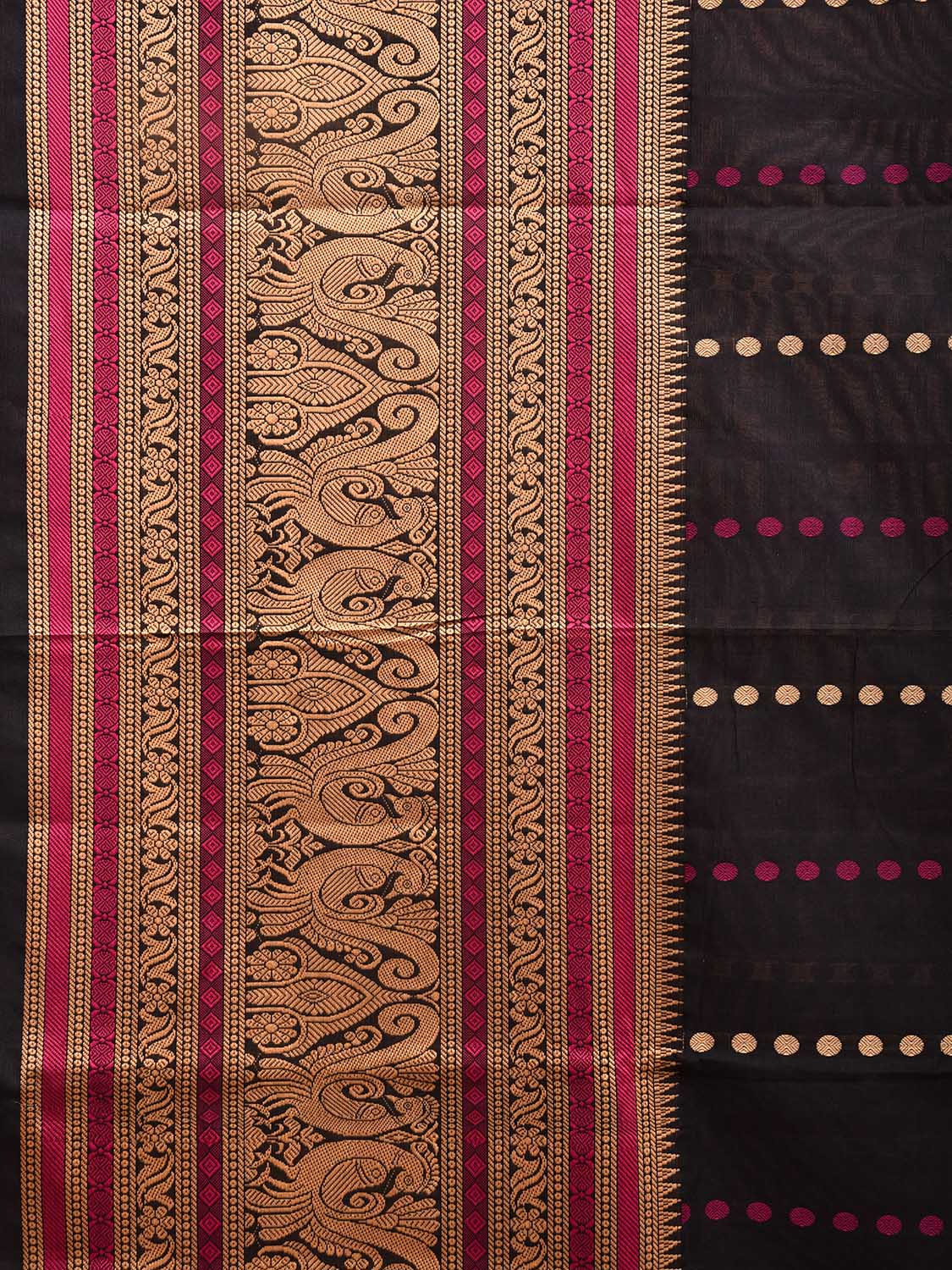 Black Kanchipuram Cotton Saree with Rudraksh Butas and Big Border Design k0675