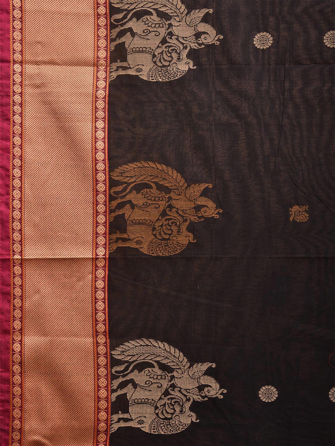 Black Kanchipuram Cotton Saree with Pallu and Border Design k0677
