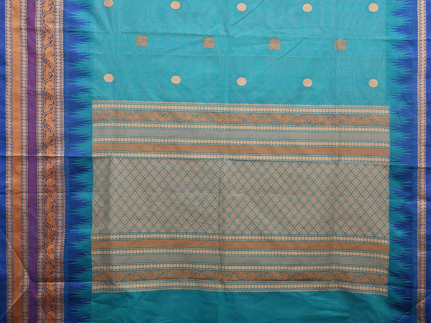 Sky Blue Kanchipuram Cotton Saree with Buta and Temple Border Design k0687
