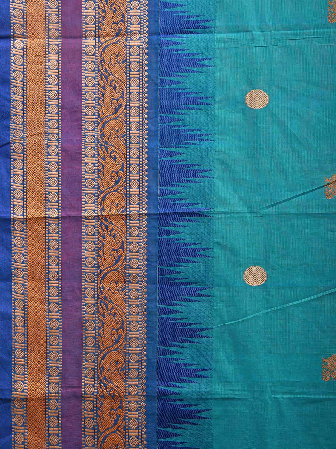 Sky Blue Kanchipuram Cotton Saree with Buta and Temple Border Design k0687