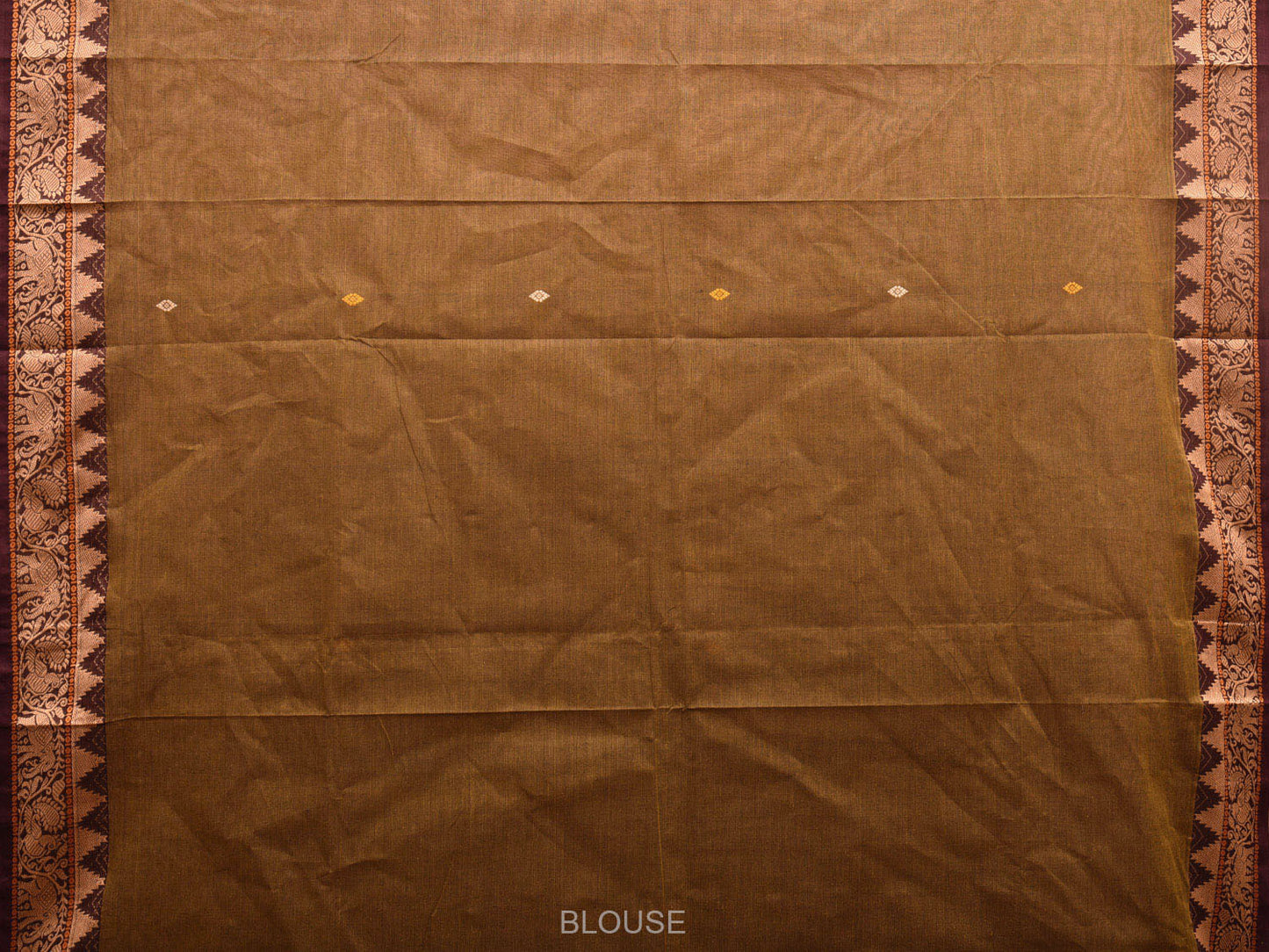 Olive Kanchipuram Cotton Saree with Pallu and Temple Border Design k0689