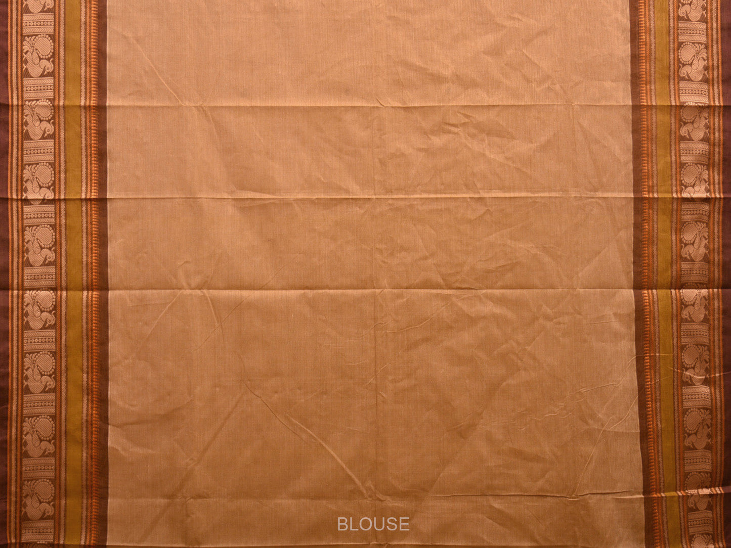 Cream Kanchipuram Cotton Saree with Peacock Pallu and Border Design k0703