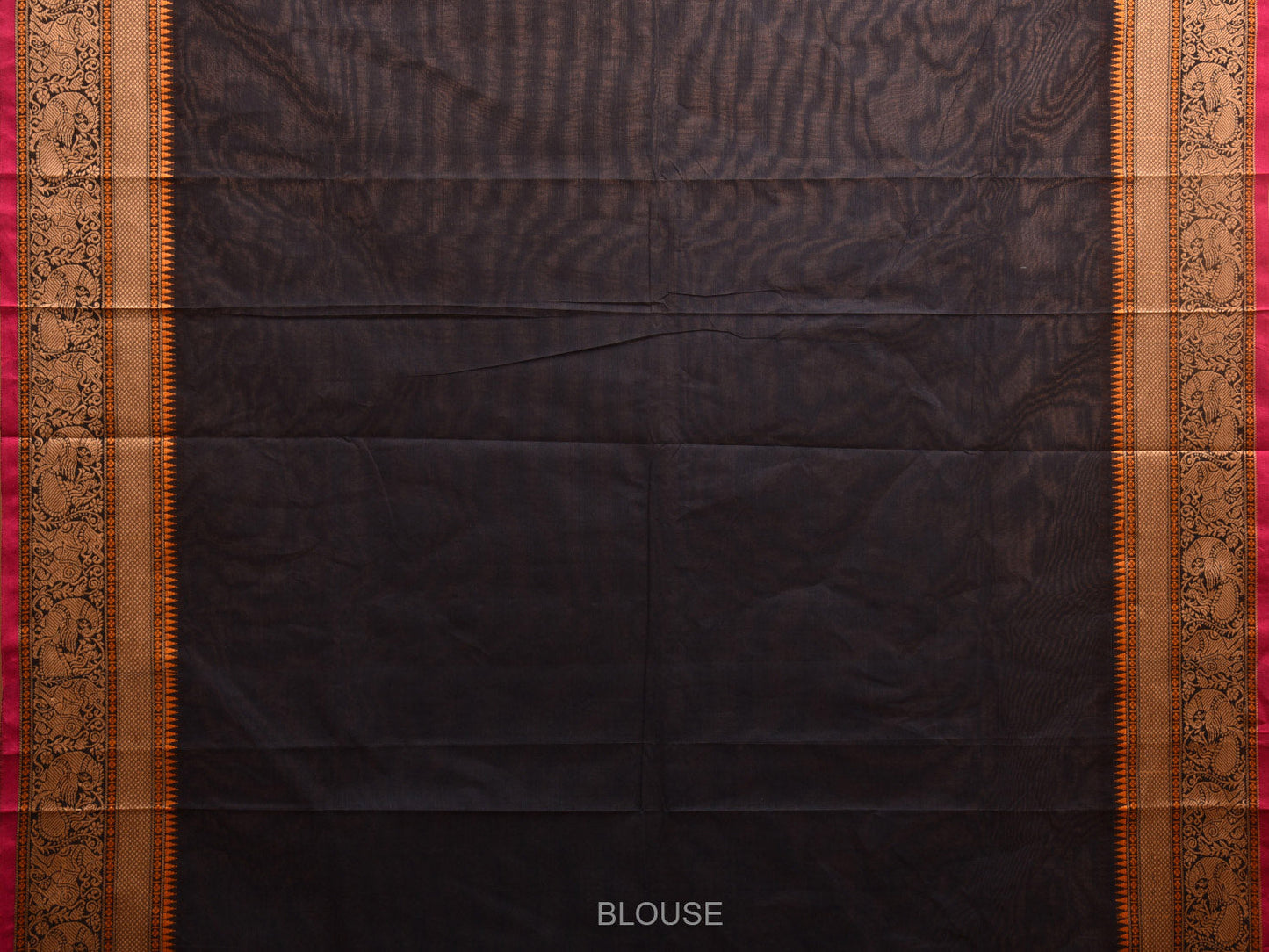 Navy Kanchipuram Cotton Plain Saree with Strips Pallu and Peacock Border Design k0705