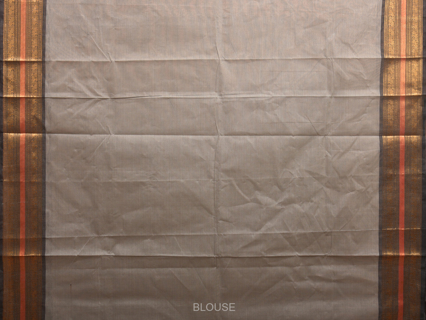 Light Grey Kanchipuram Cotton Saree with Strips Pallu and Peacock Border Design k0714