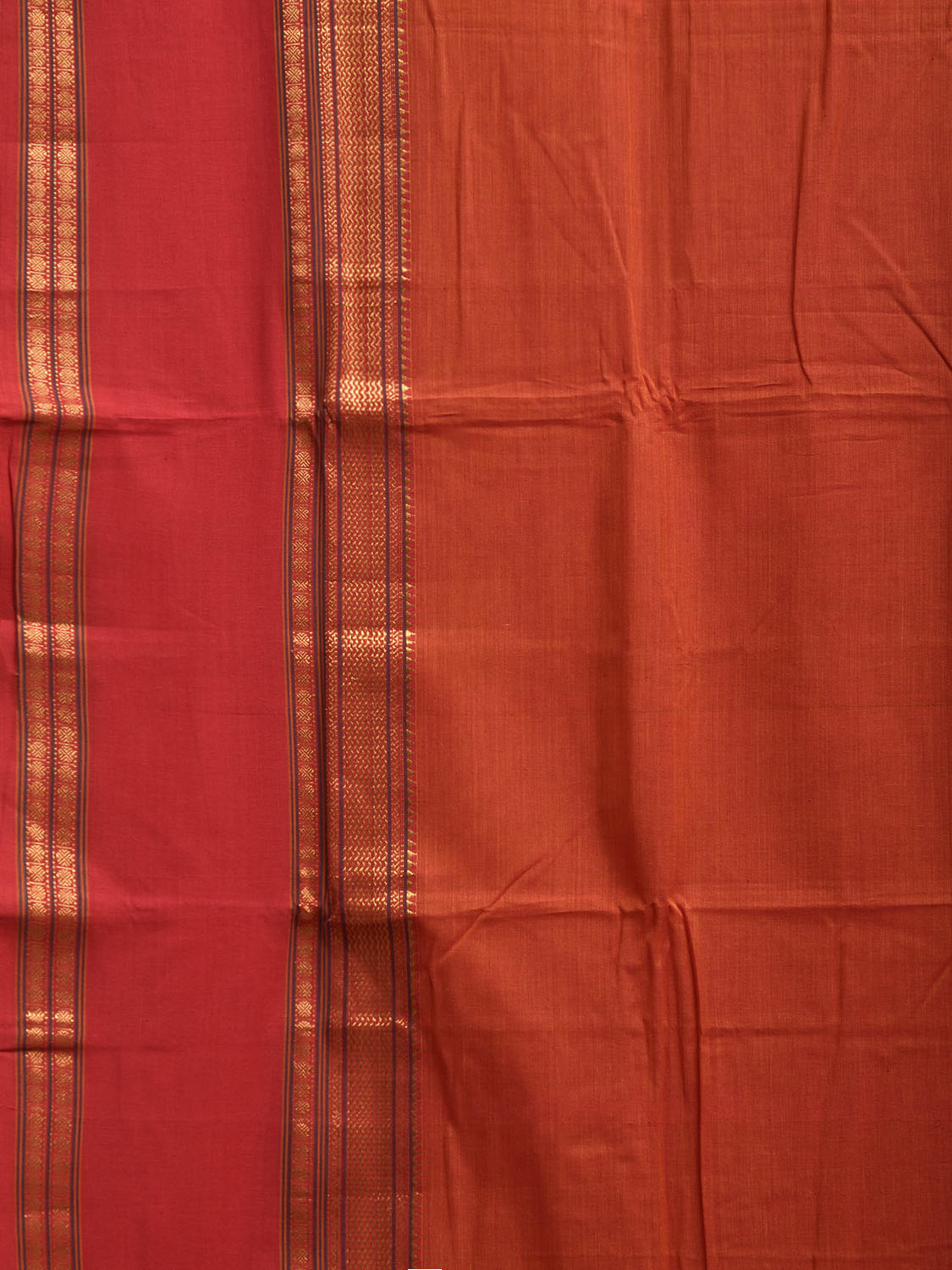 Orange Kanchipuram Cotton Plain Saree with Strips Pallu and Border Design No Blouse k0876