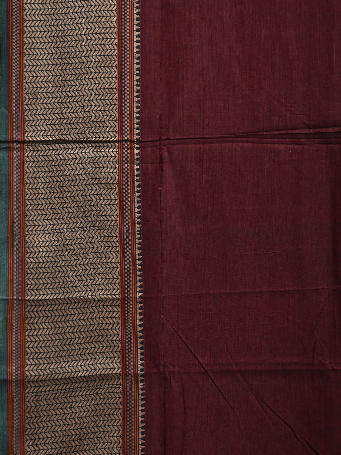 Maroon and Grey Kanchipuram Cotton Plain Saree with Strips Pallu Design No Blouse k0877