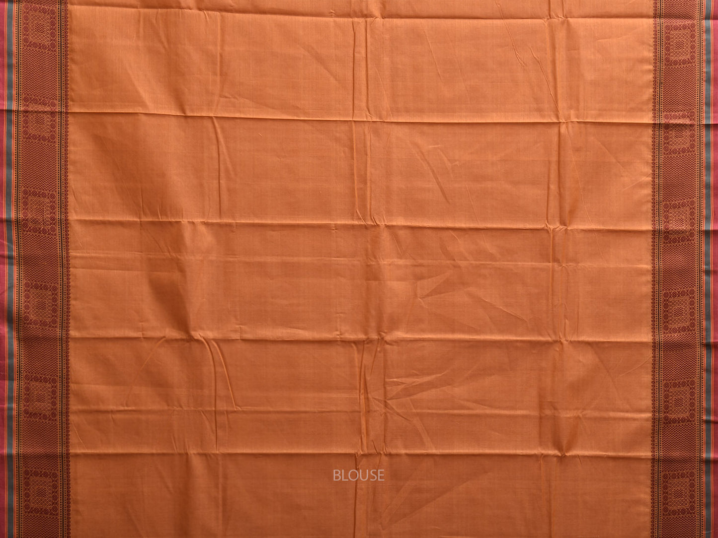 Light Orange Kanchipuram Cotton Plain Saree with Strips Pallu and Border Design k0884