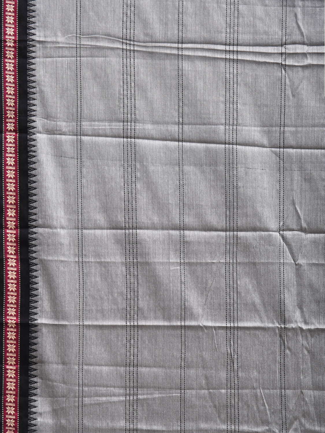 Light Grey Kanchipuram Cotton Saree with Strips and Small Border Design No Blouse k0887