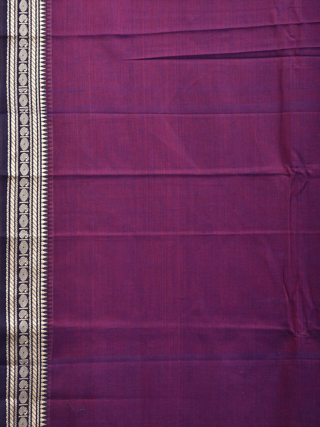 Purple and Cream Kanchipuram Cotton Plain Saree with Strips Pallu and Small Border Design No Blouse k0896
