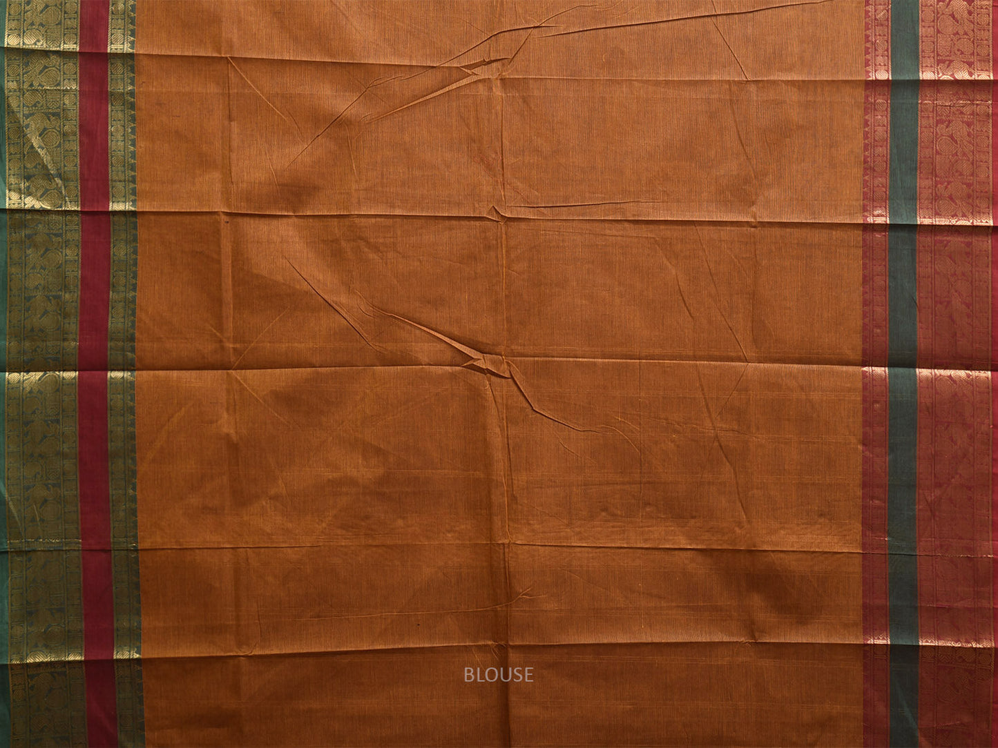 Mustard Kanchipuram Cotton Plain Saree with Ganga-Jamuna Border Design k0897
