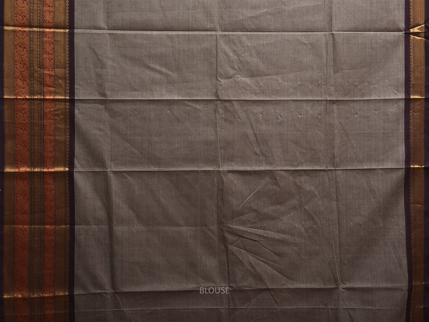 Grey and Black Kanchipuram Cotton Plain Saree with One Side Big Border Design k0898