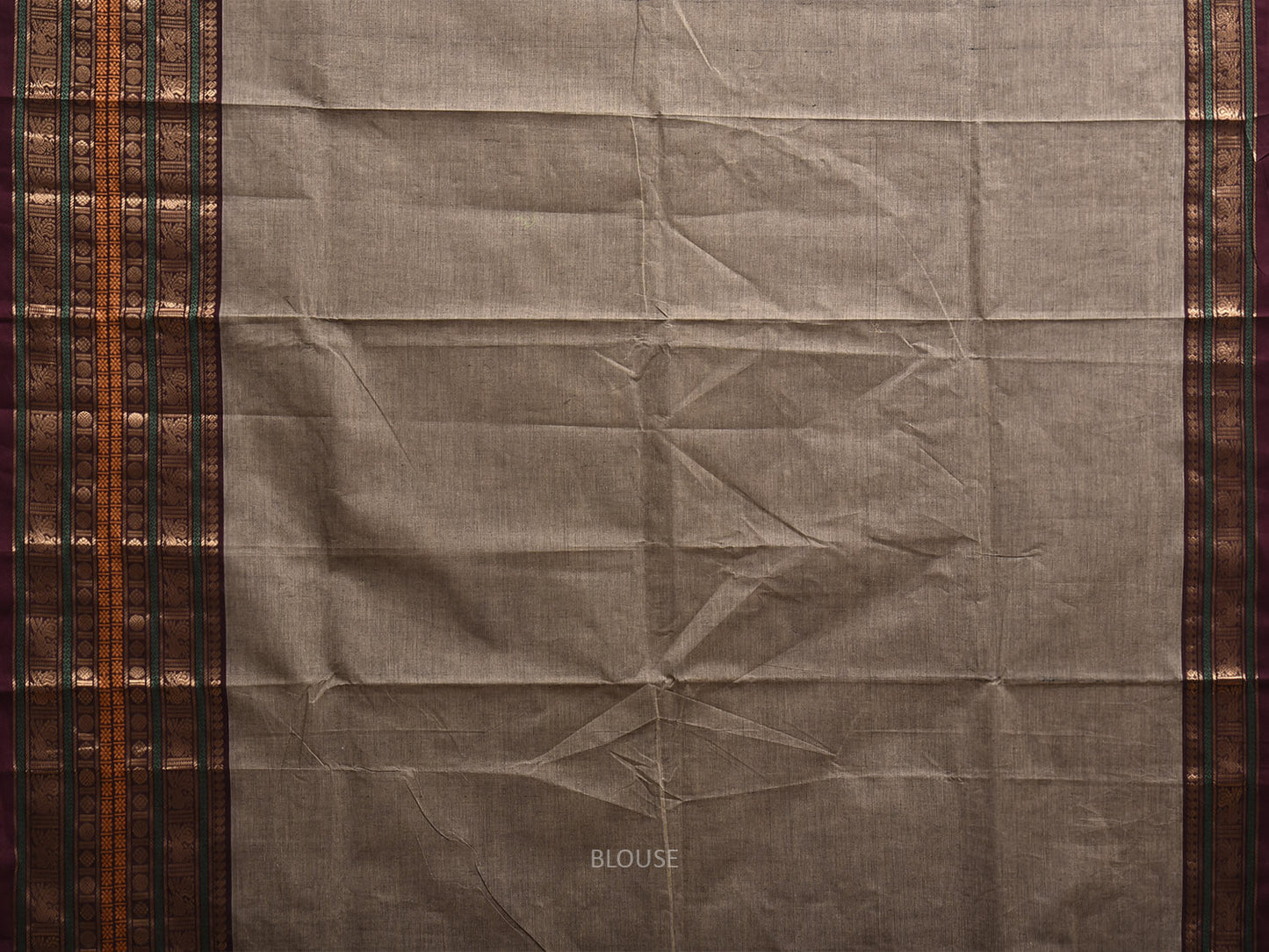 Light Grey and Brown Kanchipuram Cotton Plain Saree with One Side Big Border Design k0901