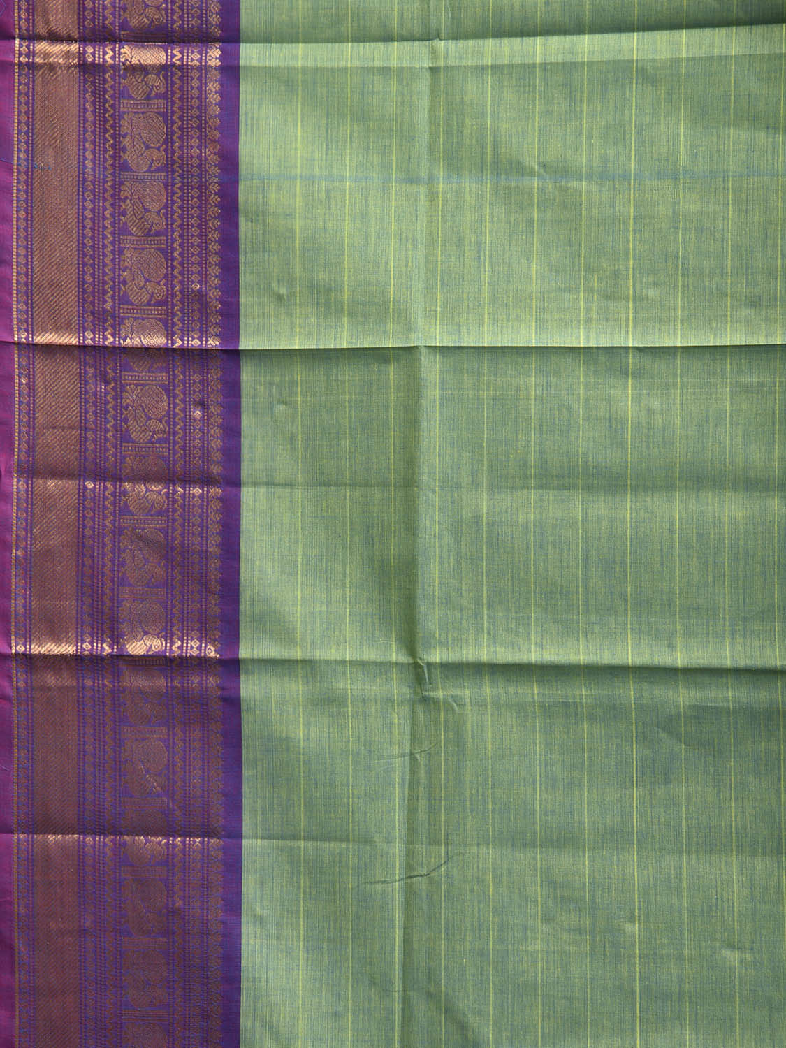 Turquoise Kanchipuram Cotton Saree with Ganga-Jamuna Border Design k0902