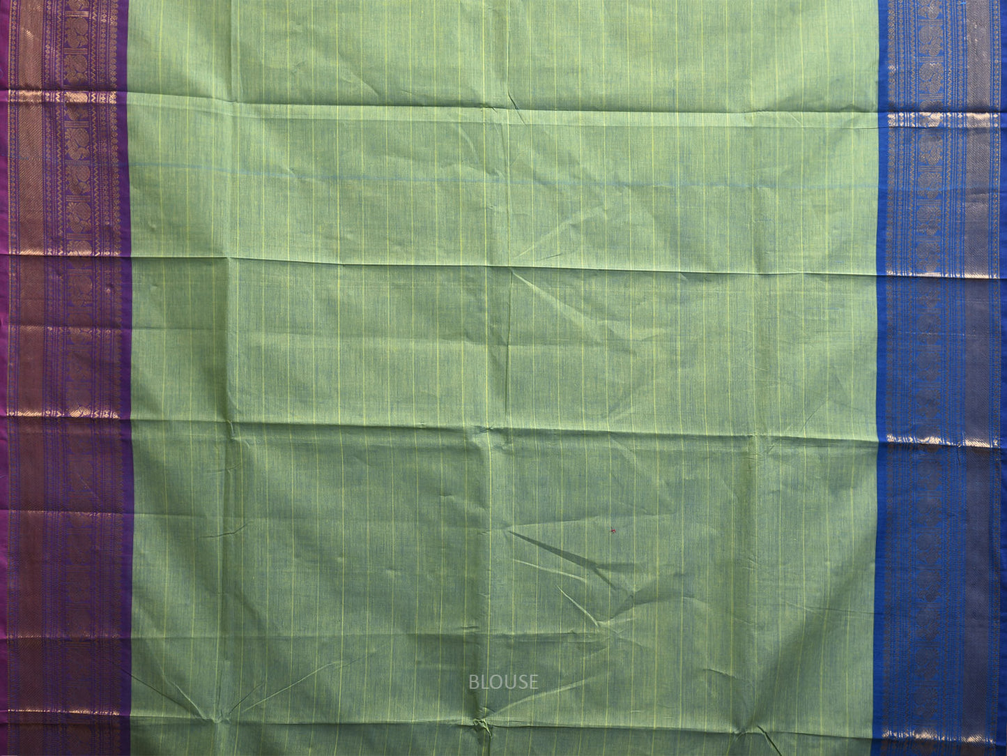 Turquoise Kanchipuram Cotton Saree with Ganga-Jamuna Border Design k0902
