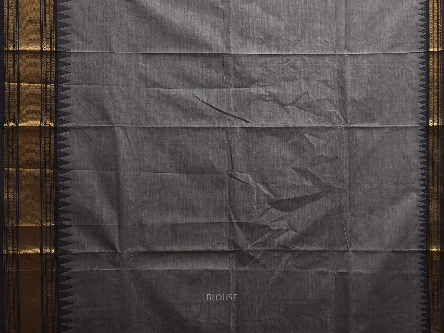 Grey and Black Kanchipuram Cotton Plain Saree with One Side Big Border Design k0903