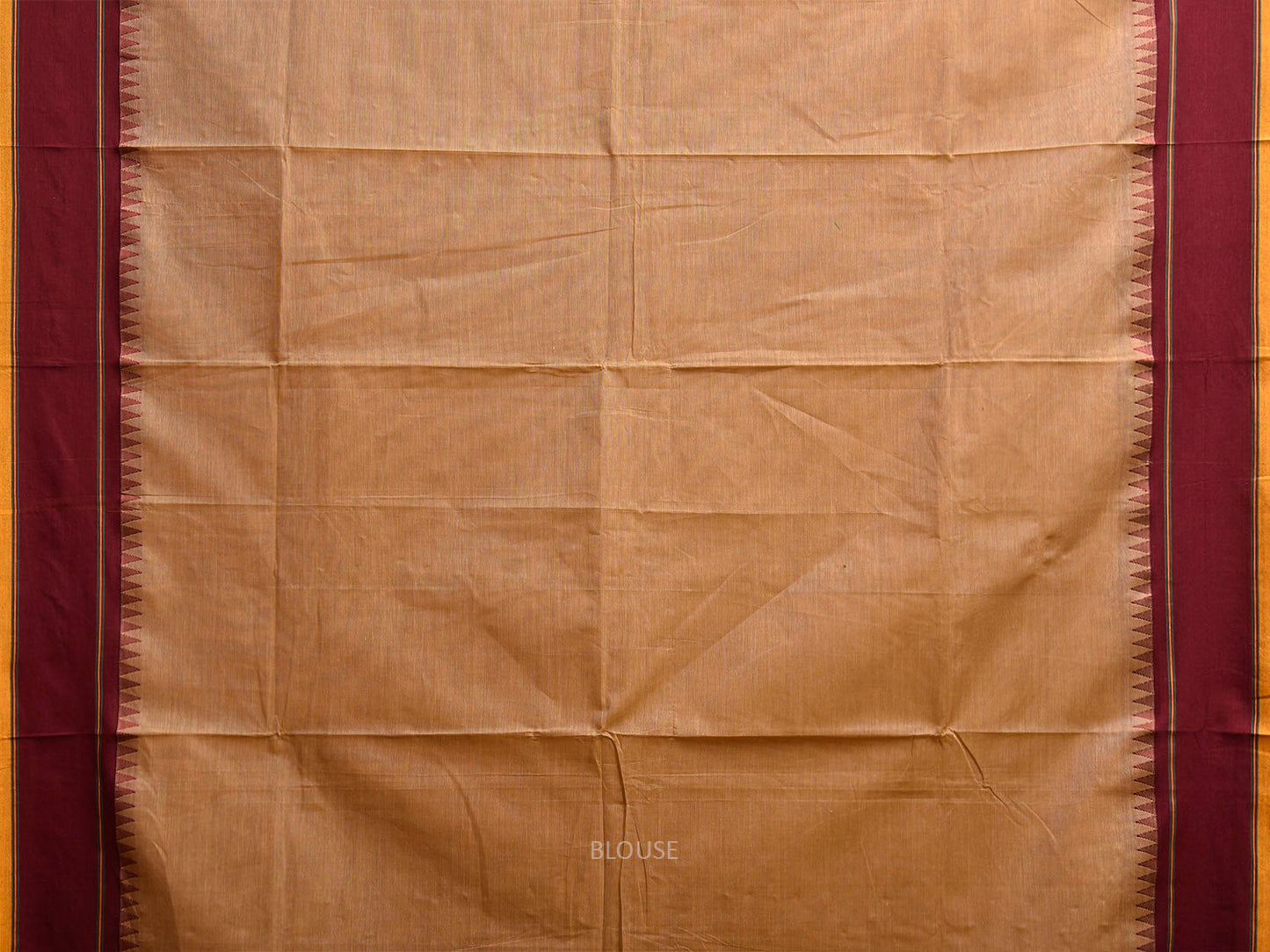 Cream and Maroon Kanchipuram Cotton Plain Saree with Strips Pallu Design k0918