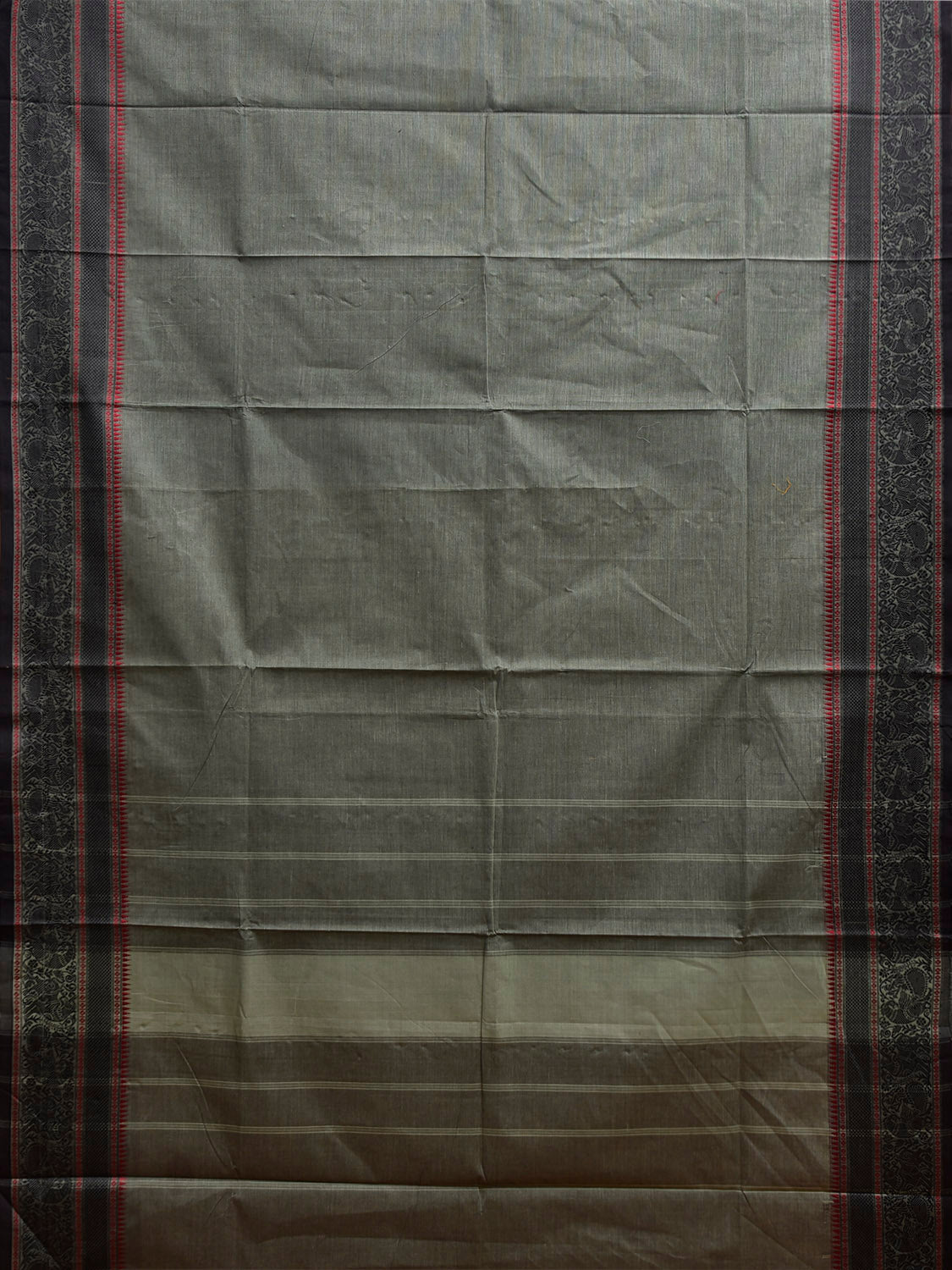 Sea Green and Black Kanchipuram Cotton Plain Saree with Border and Strips Pallu Design k0922