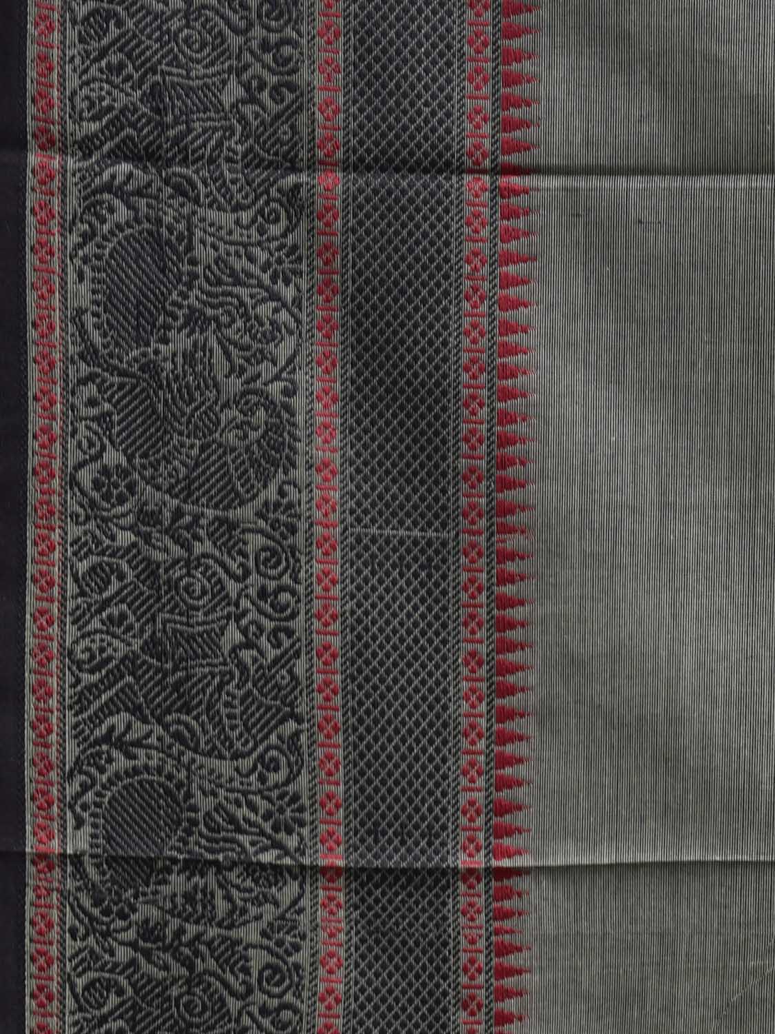 Sea Green and Black Kanchipuram Cotton Plain Saree with Border and Strips Pallu Design k0922