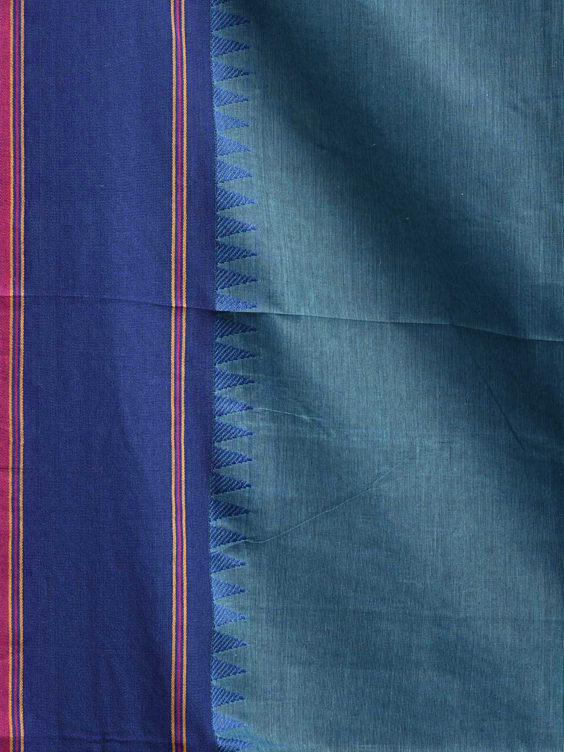 Teal and Blue Kanchipuram Cotton Plain Saree with Strips Pallu Design k0923