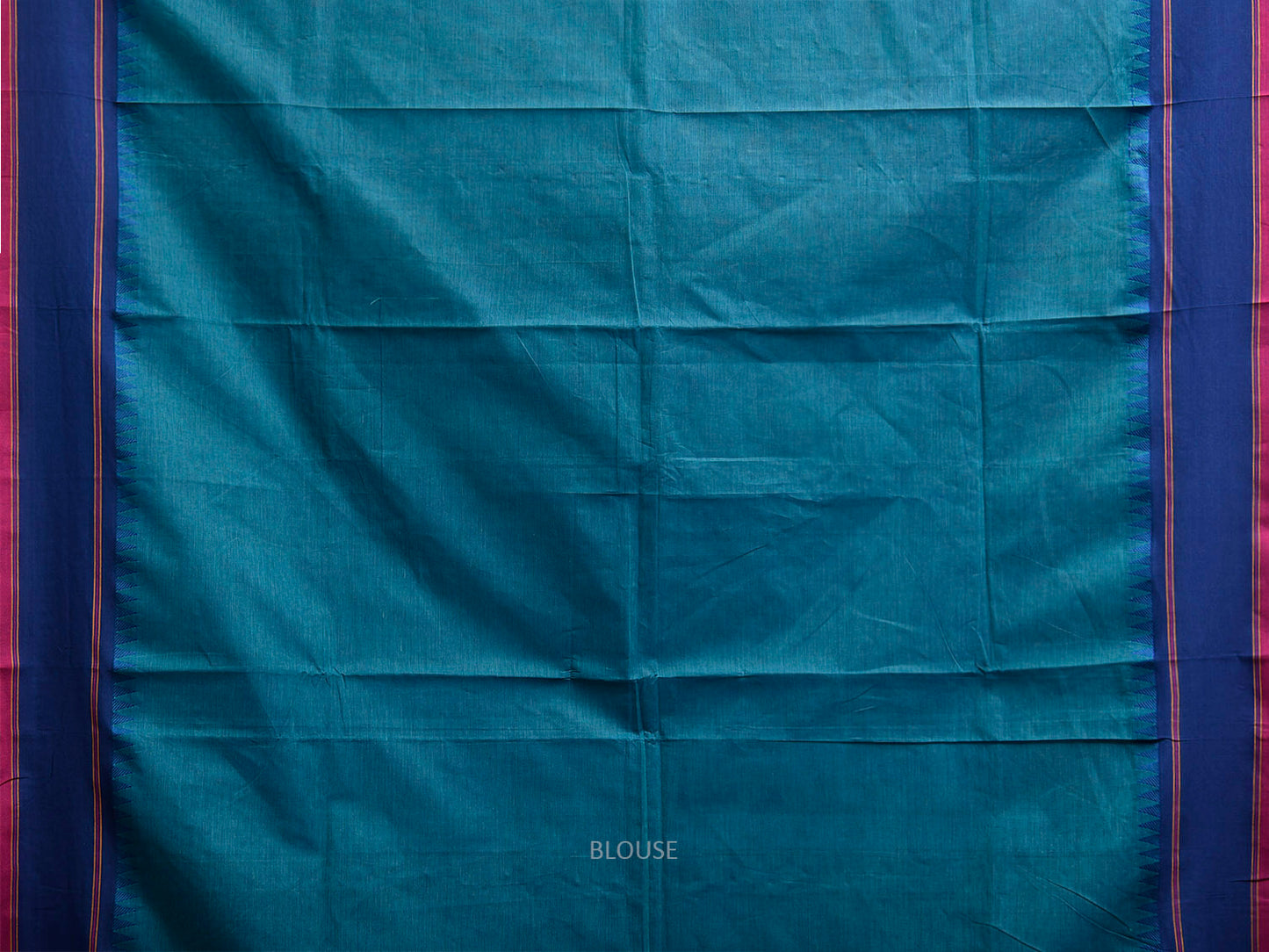 Teal and Blue Kanchipuram Cotton Plain Saree with Strips Pallu Design k0923