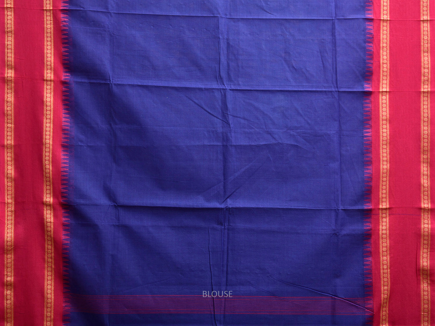 Dark Blue and Pink Kanchipuram Cotton Plain Saree with Strips Pallu Design k0925