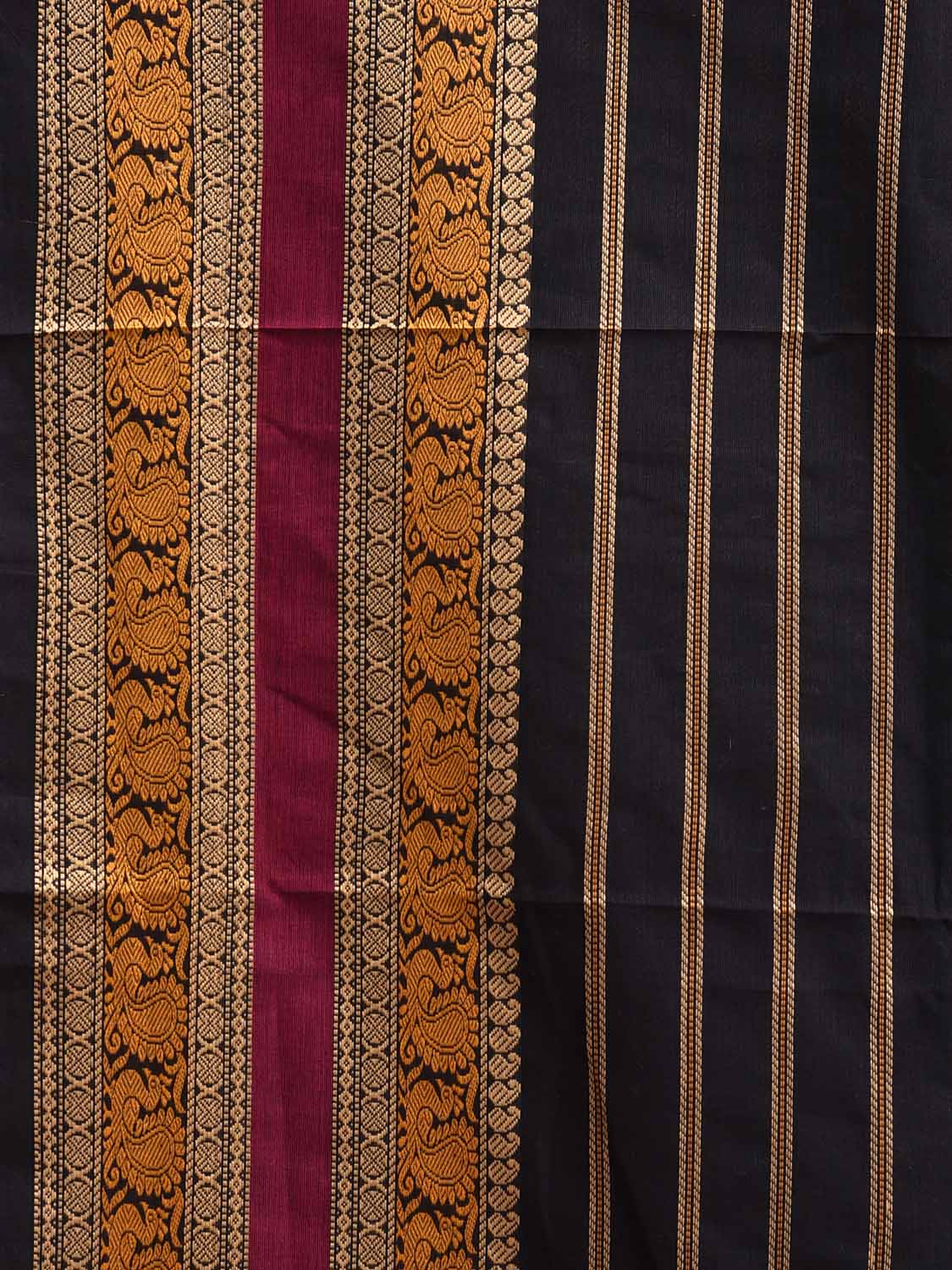Black Kanchipuram Cotton Saree with Strips and Border Design k0926