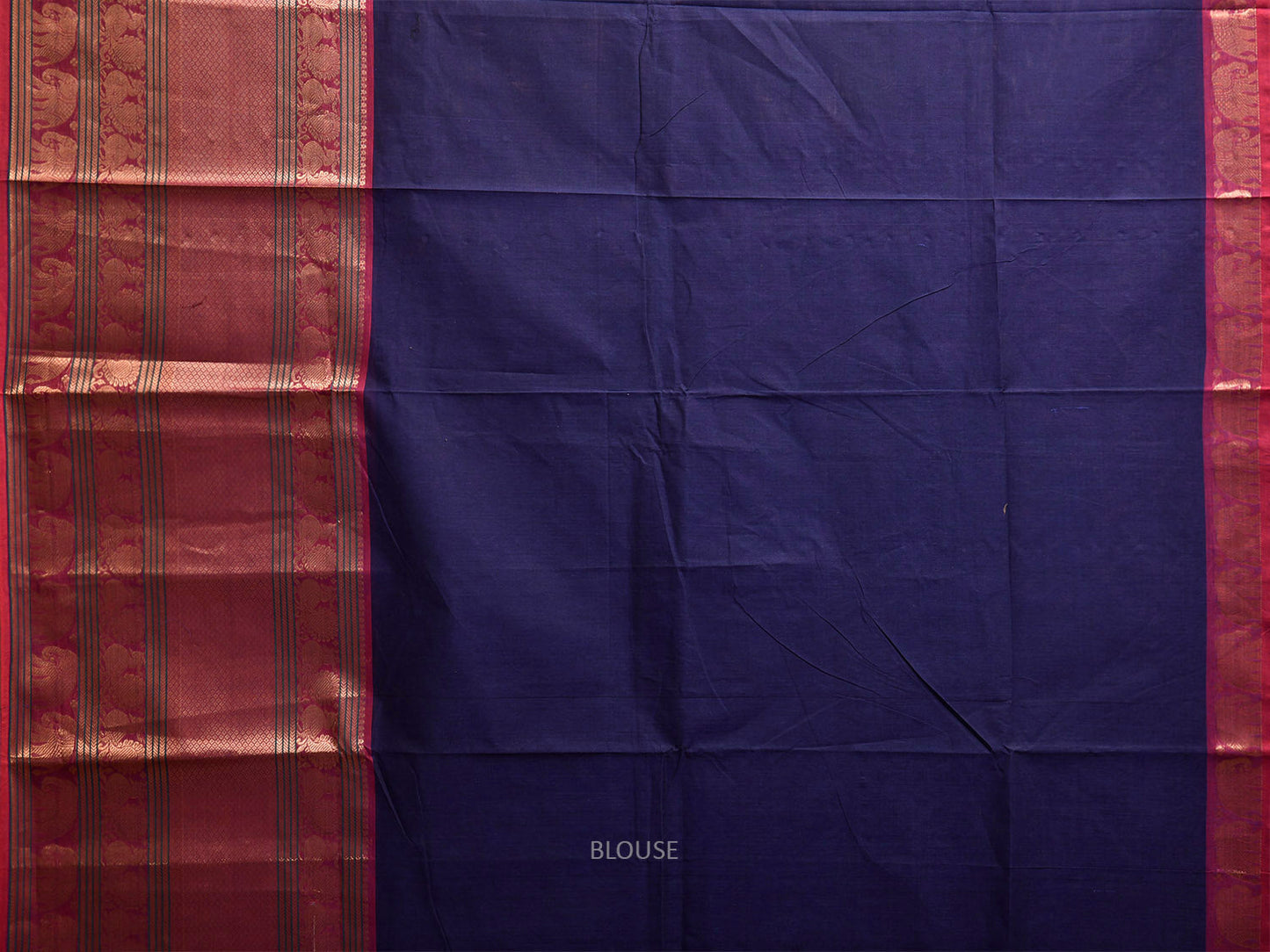 Navy and Pink Kanchipuram Cotton Plain Saree with Big Border and Strips Pallu Design k0929