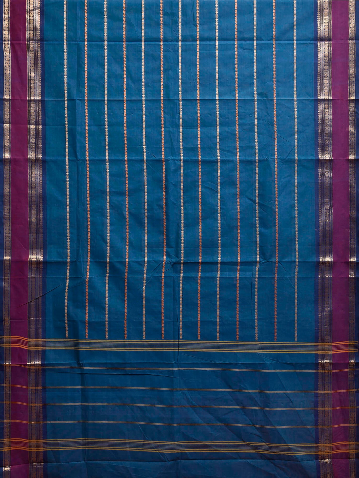 Teal and Purple Kanchipuram Cotton Saree with Strips Design k0931