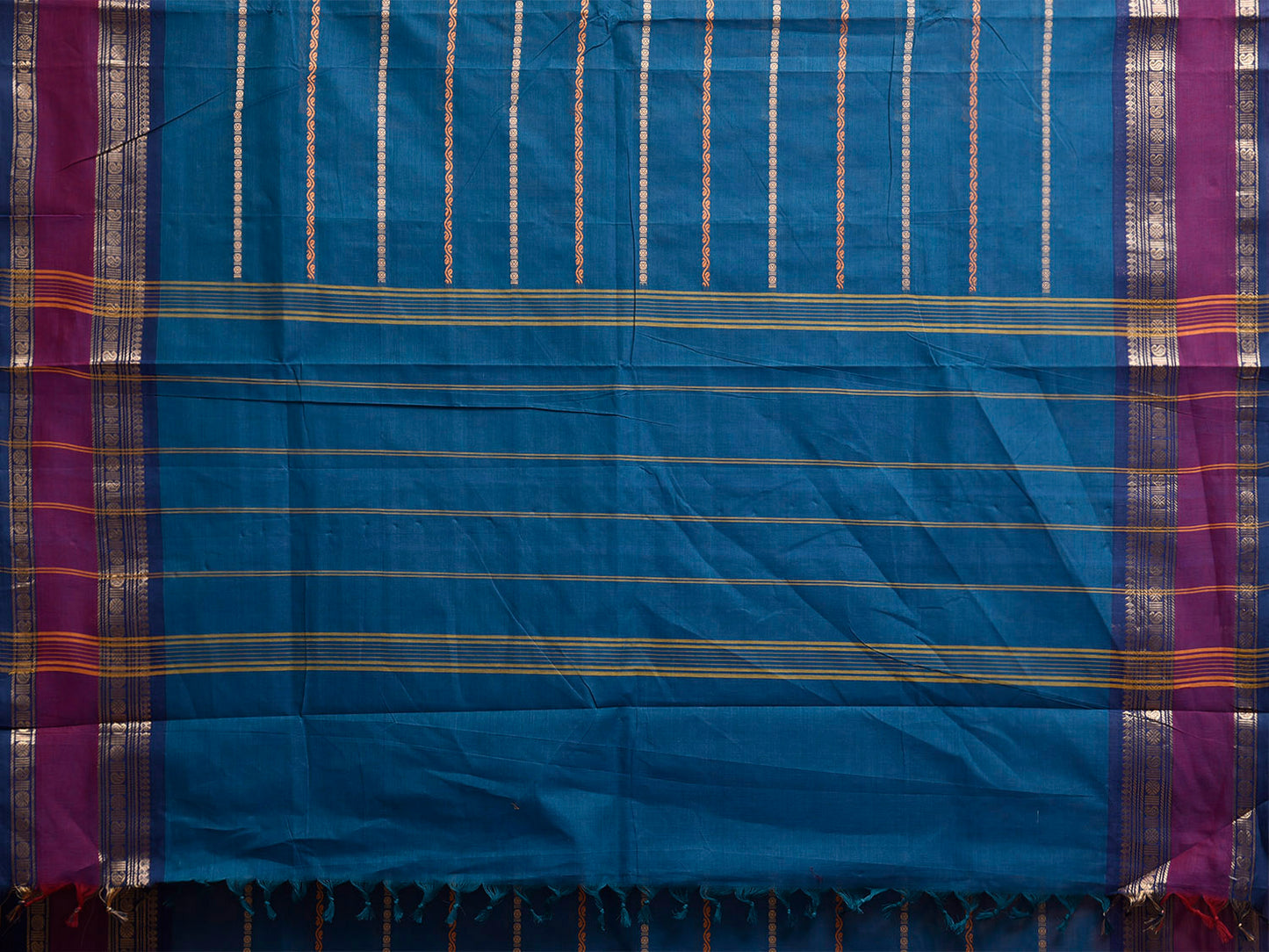 Teal and Purple Kanchipuram Cotton Saree with Strips Design k0931
