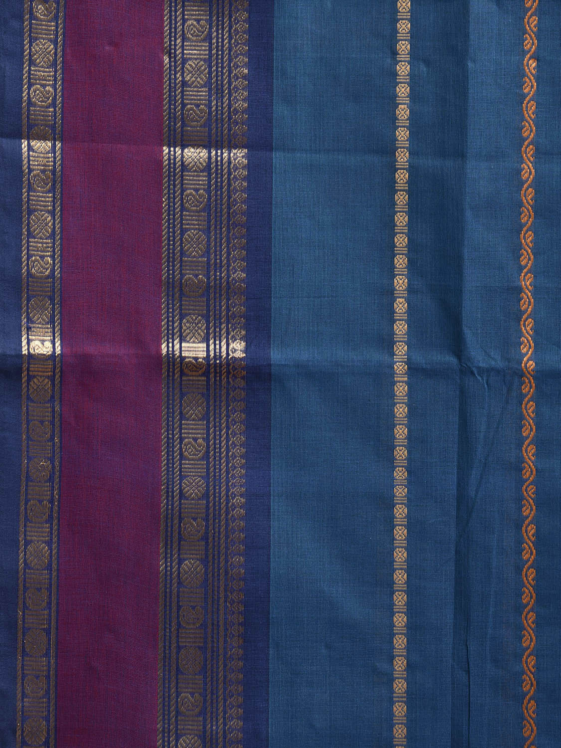 Teal and Purple Kanchipuram Cotton Saree with Strips Design k0931