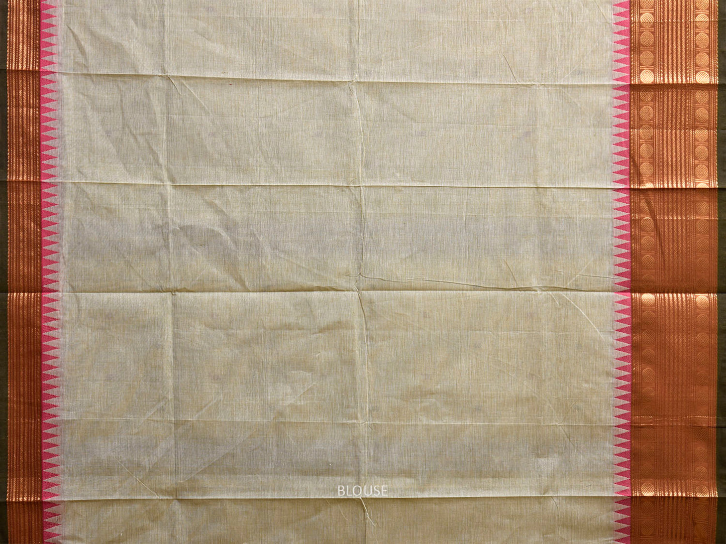 Light Yellow and Fawn Kanchipuram Cotton Saree with Small Buta and Border Design k0934