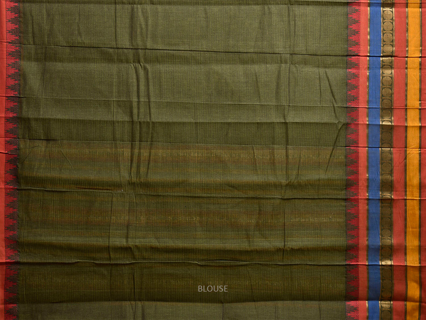 Green Kanchipuram Cotton Saree with One Side Big Temple Border k0939