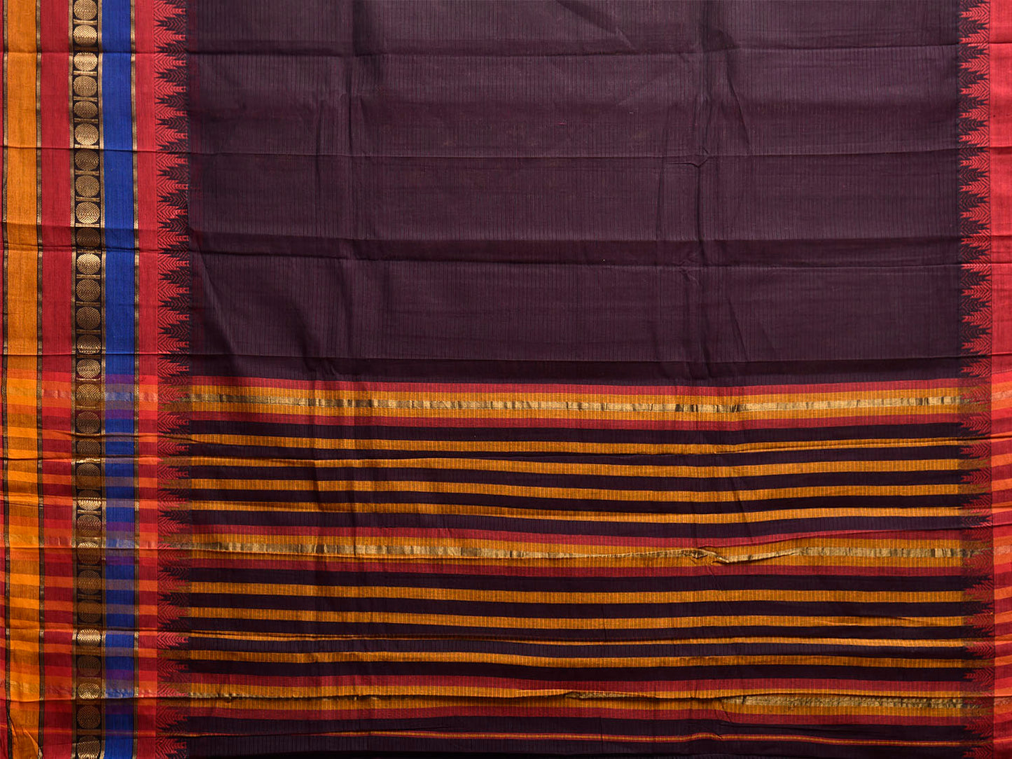 Black Kanchipuram Cotton Saree with One Side Big Temple Border k0940