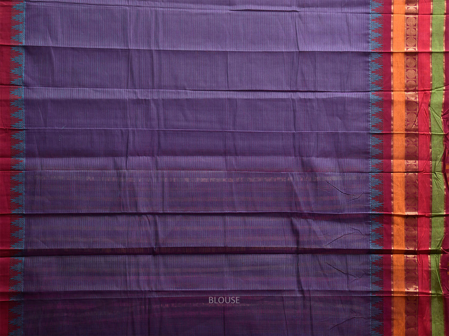 Indigo Kanchipuram Cotton Saree with One Side Big Temple Border k0942