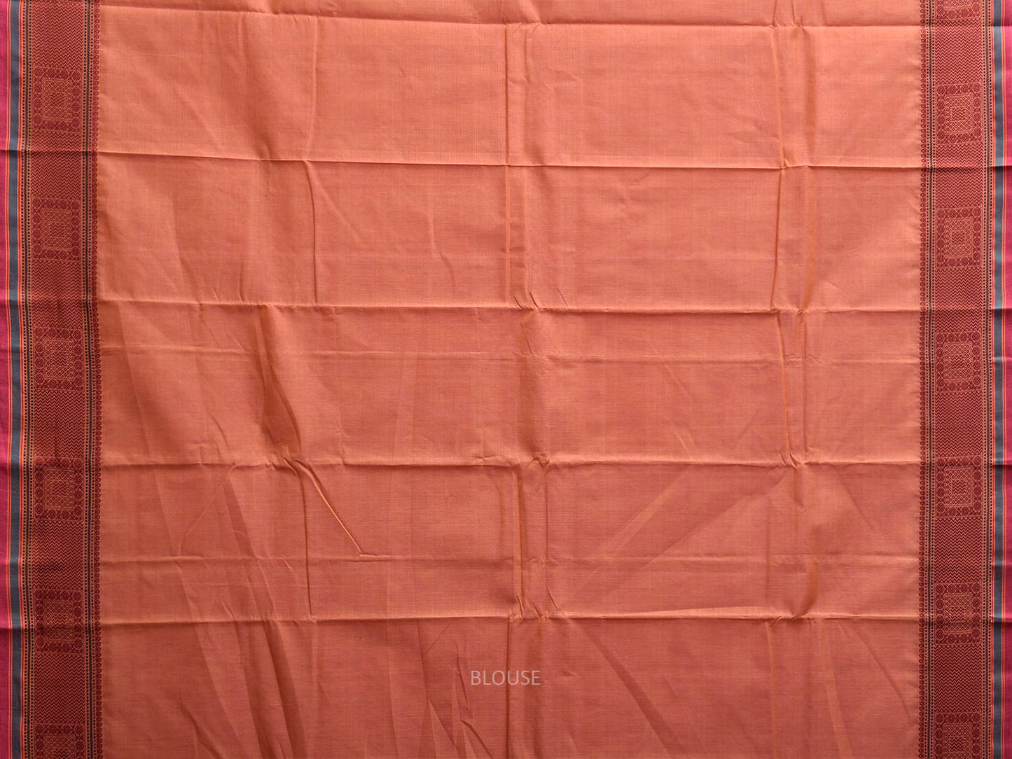 Light Rust Kanchipuram Cotton Plain Saree with Strips Pallu and Border Design k0943