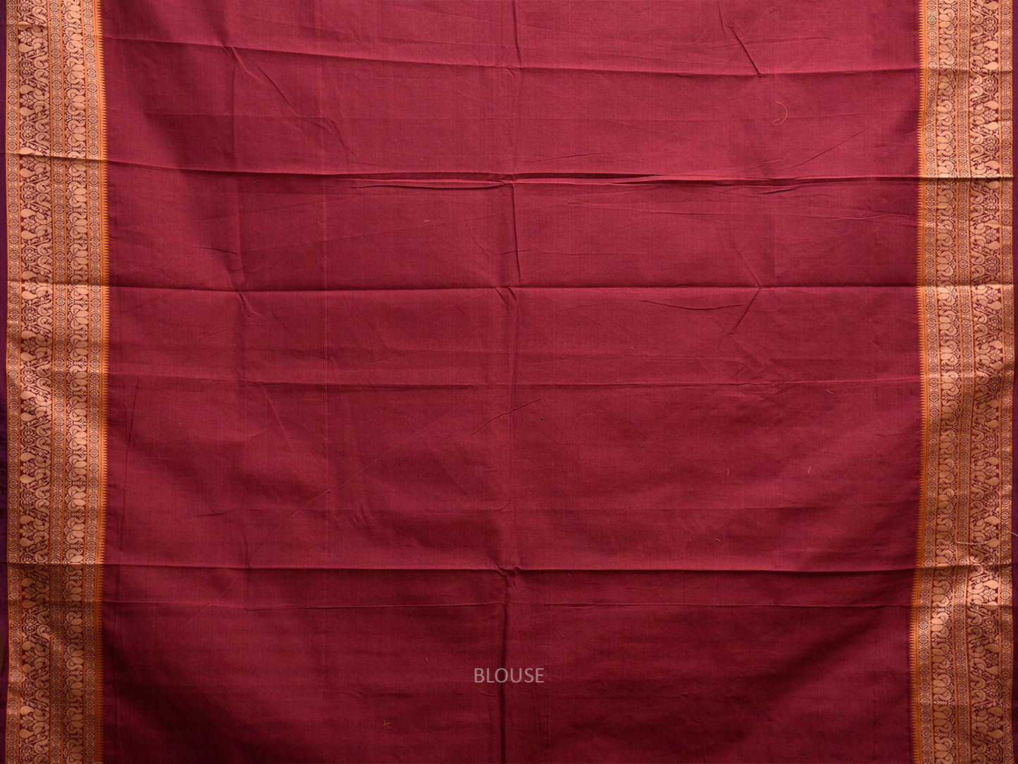 Maroon Kanchipuram Cotton Saree with Buta and Peacocks Pallu Design k0947