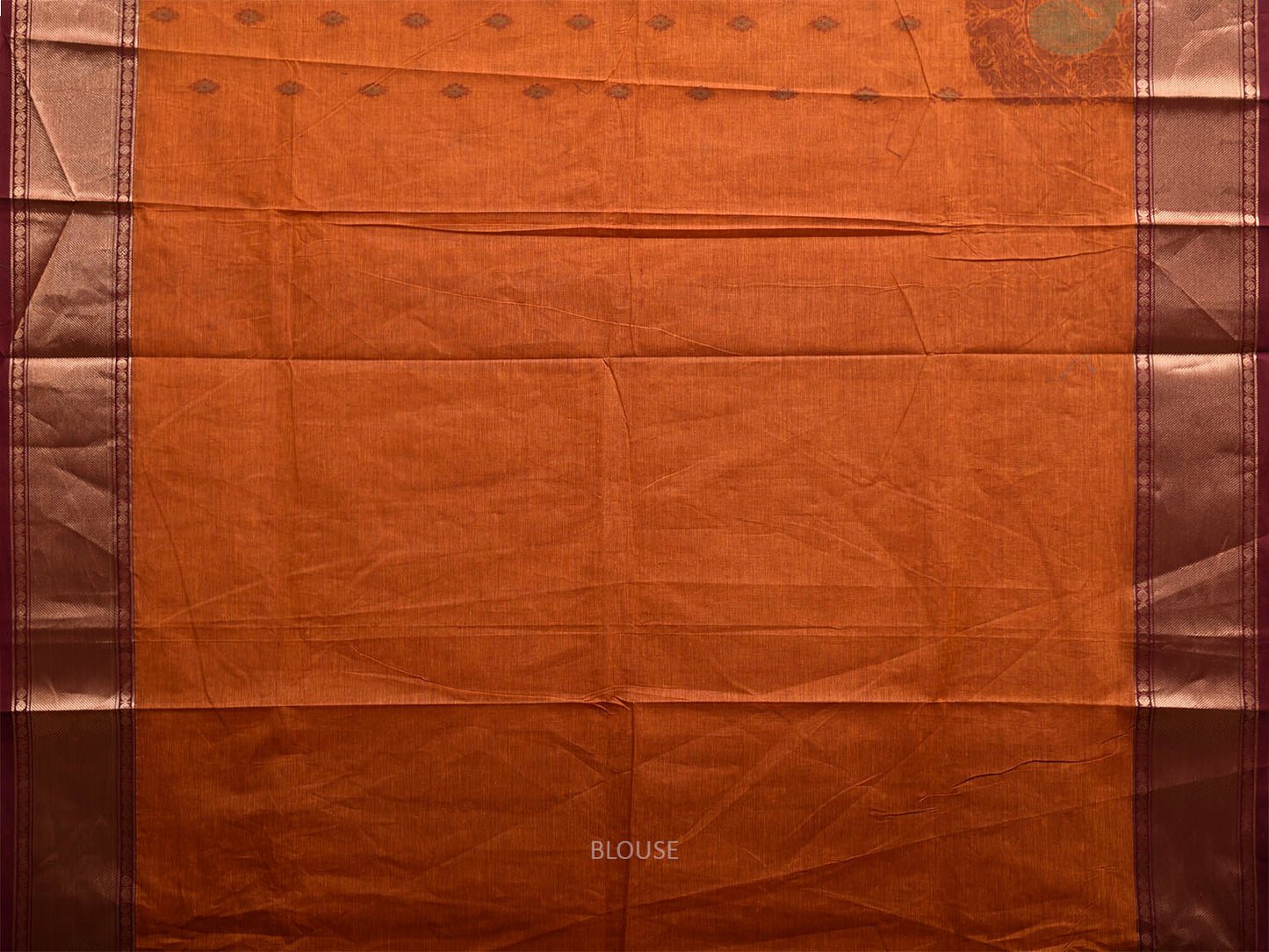 Orange Kanchipuram Cotton Saree with One Side Peacock Border Design k0949