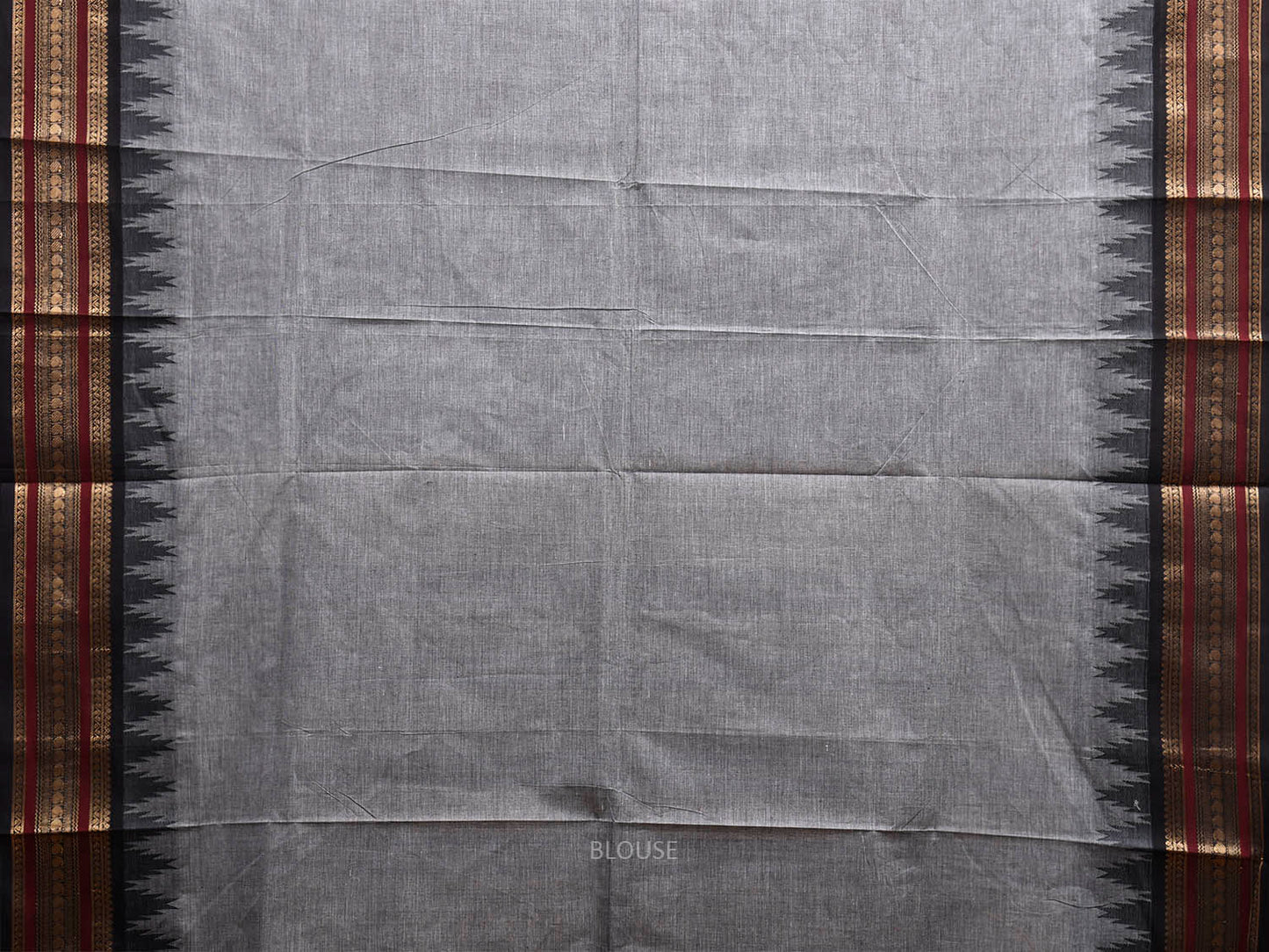 Grey Kanchipuram Cotton Saree with Buta and Temple Border Design k0951