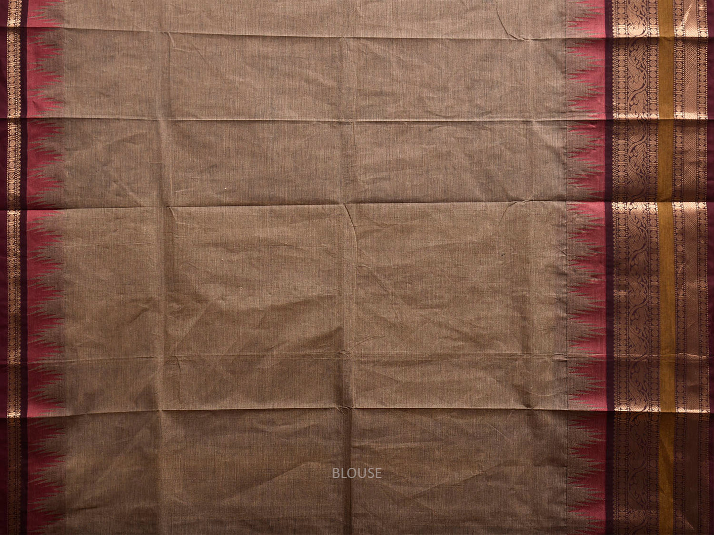Khaki Kanchipuram Cotton Saree with Buta and Temple Border Design k0953
