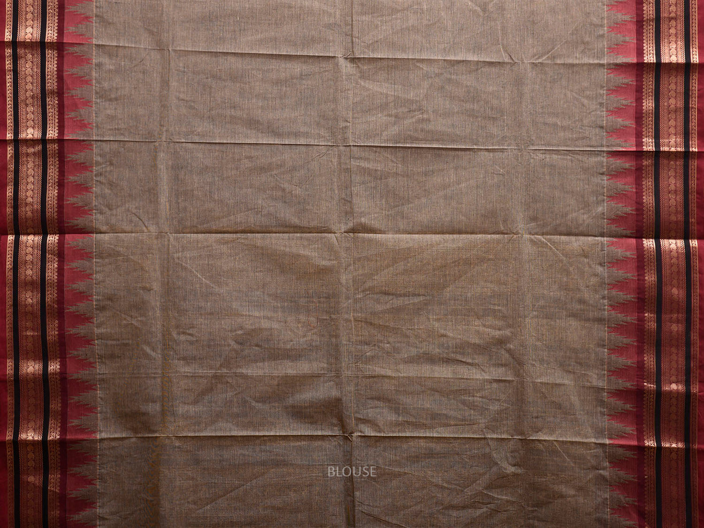 Khaki Kanchipuram Cotton Saree with Buta and Temple Border Design k0955